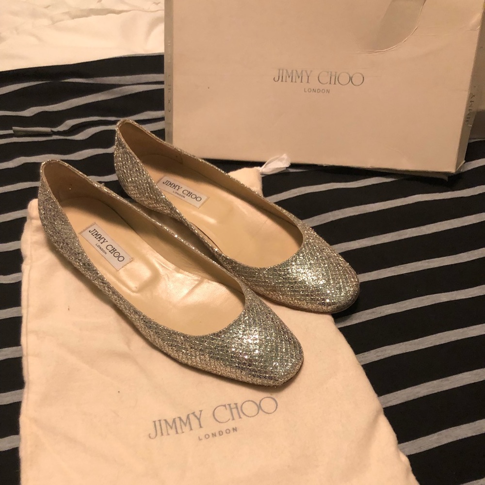 Jimmy Choos Glitter Square-Toe flats sparkle